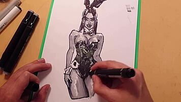 I drew this hot girl in latex with markers, but I messed up the sketch a bit.