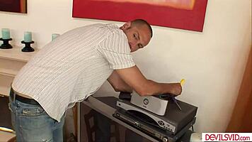 Petite babysitter gets her ass fucked hard before the boss arrives.