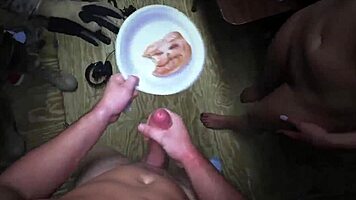 My friend enjoys intense orgasms at my house with tan lines