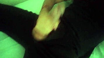 Horny Guy in Black Pants Moans While Jerking Big Cock After Work.