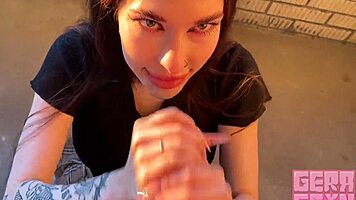 Hey, wanna watch this smoking girl blow fast on a public balcony?