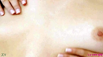 Enchanting brunette teen 18+ reveals sexy body during solo sofa photoshoot.