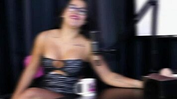 Brazilian beauty strips in sheer lingerie, revealing bisexual desires during pleasure.