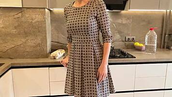 wife cheats with boss in kitchen while husband watches russian amateur conversation