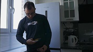 I roughly fuck the neighbor with strapon on desk