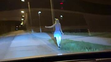 Busty blonde fucked in car, cum on face