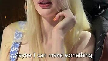 Busty blonde fucked in car, cum on face