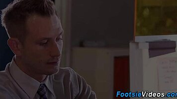 petite babe gives footjob and handjob