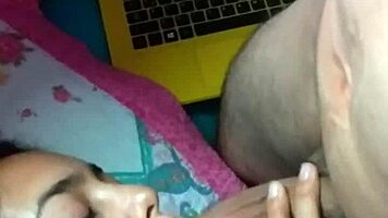latina couple blowjob big cock while watching series petite tits