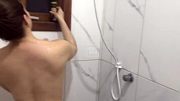 gave a soft blowjob in the shower until covered in cum, feeling so good