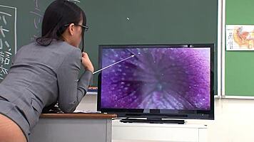 skinny japanese teacher seduces for double creampie in classroom