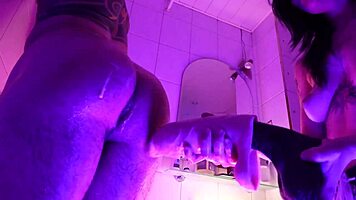 Petite girl dominates guy in shower