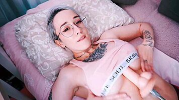 cute tattooed teen uses fuckmachine for tittyfuck and solo play