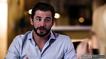 The petite blonde babe faces blackmail and submits to hardcore fucking with a guy.