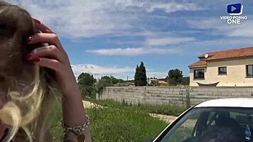 He Fucks Tattooed Blonde With Small Tits In Field