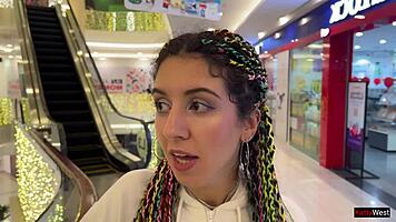 Crazy teen gives public blowjob