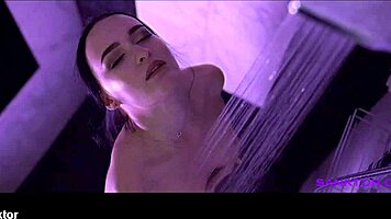 Sasha Sparrow strips and masturbates in the shower, teasing her small tits and wet pussy