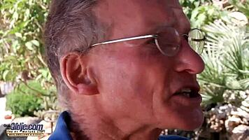 Beautiful teen sucks grandpa outdoor then gets pounded deep