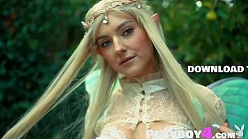 Petite Blonde Babe Eva Elfie Strips and Poses in Sexy Outdoor Costume