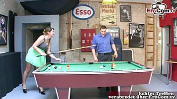 Chubby german slut fucks on billiard table