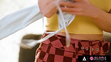 erin everheart's dorm massage turns steamy with roommate's help, licking hairy pussy and fingering 😏