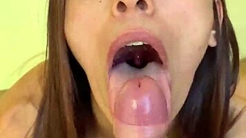 POV blowjob with cum in mouth from this cute alternative babe! So hot!