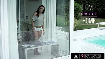 sexy brunette azure angel gets hot cum in mouth after sensual fuck