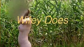 Young wife’s first nude walk outdoors, so daring! 😍