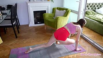 yoga stretching improves posture for jamie young 18+ flexible petite brunette