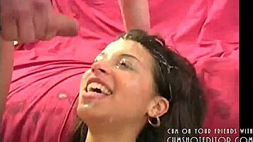 cute y covered in cum after wild gangbang, damn! 😲