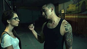 Glasses teen gets public facial from dom