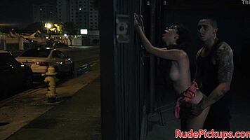 Glasses teen gets public facial from dom