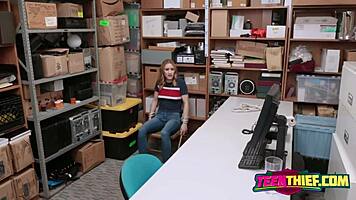 Hot thief fucks security guard!