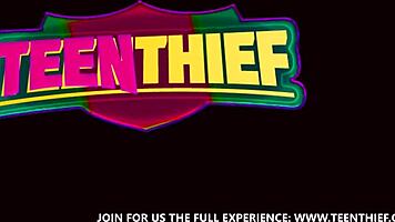 Hot thief fucks security guard!