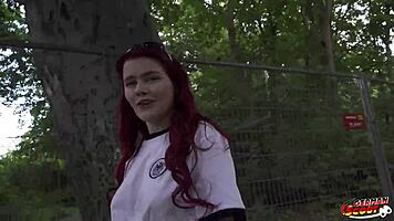 Redhead Football Fan Mia May Picked Up for Public Anal Fuck by German Scout at Viewing