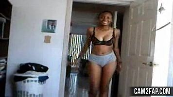 Young Ebony Teen 18+ Performs Striptease for Friend with Clothes Ripped