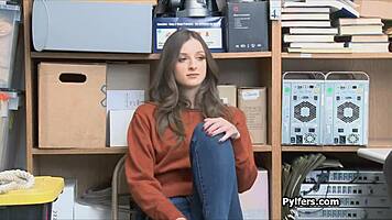 Beautiful tattooed brunette got caught with cock in the office 😏