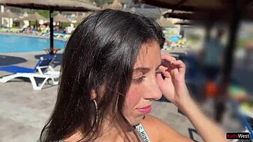 Public pickup leads to outdoor doggystyle fucking with beautiful lady and facial.