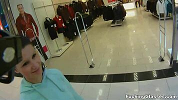 fucking glasses - mazy teen 18+ blows in public restroom for orgasm