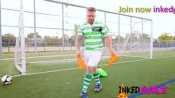 Inked soccer teen fucked hard by coach