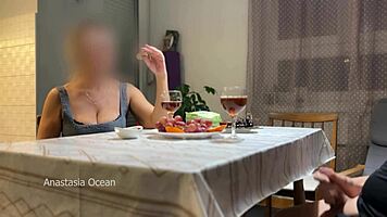 Husband Jerks Off Hidden Under Table While Talking to Step Mom