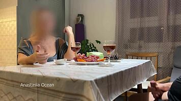 Husband Jerks Off Hidden Under Table While Talking to Step Mom