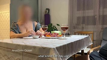 Husband Jerks Off Hidden Under Table While Talking to Step Mom