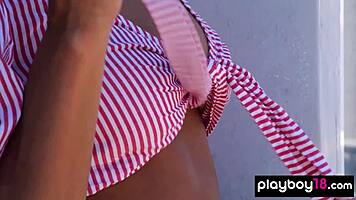 Angel Constance Rips Clothes in Outdoor Striptease, Showing Natural Tits.