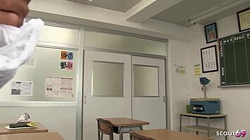 petite japanese teen 18+ seduces classmate for creampie fuck on toilet in uncensored jav