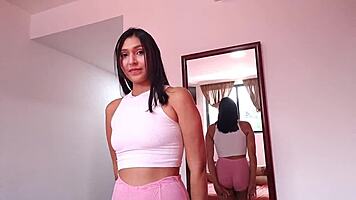 yo stepsis in pink shorts showin me cowgirl moves, damn