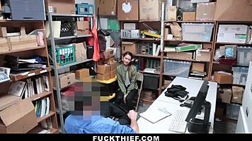 Shoplifting Teen Gets Caught and Cleansed with Big Cock Blowjob in Garage Doggystyle