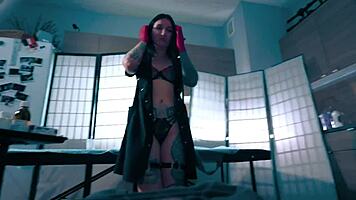 sexy nurse in latex helped patient with semen collection