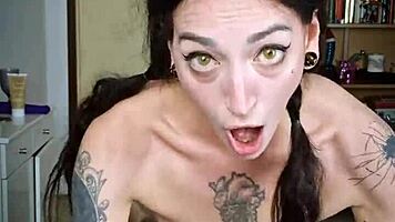 Skinny Petite Amateur Squirts in Cowgirl Sex with Tattoos