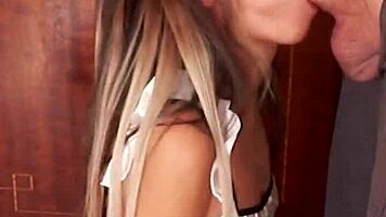 Good maids clean floors great maids like Candie Cross drop to their knees and polish cocks